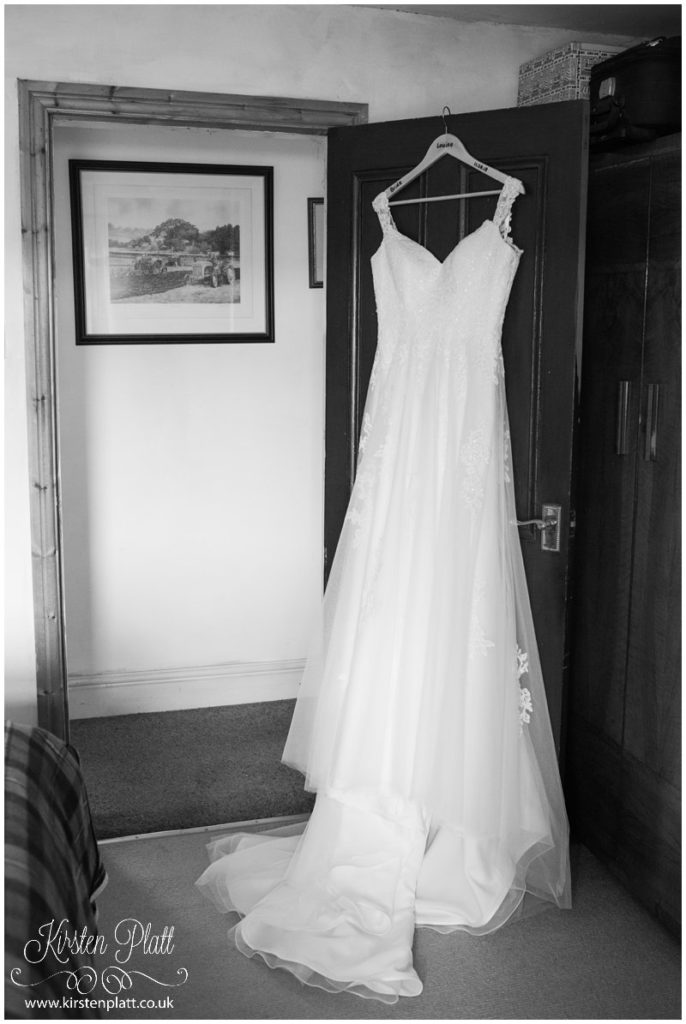 Black and white image of wedding dress
