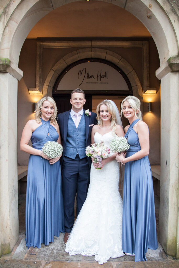 Mitton Hall Wedding Bride Groom and Bridesmaids