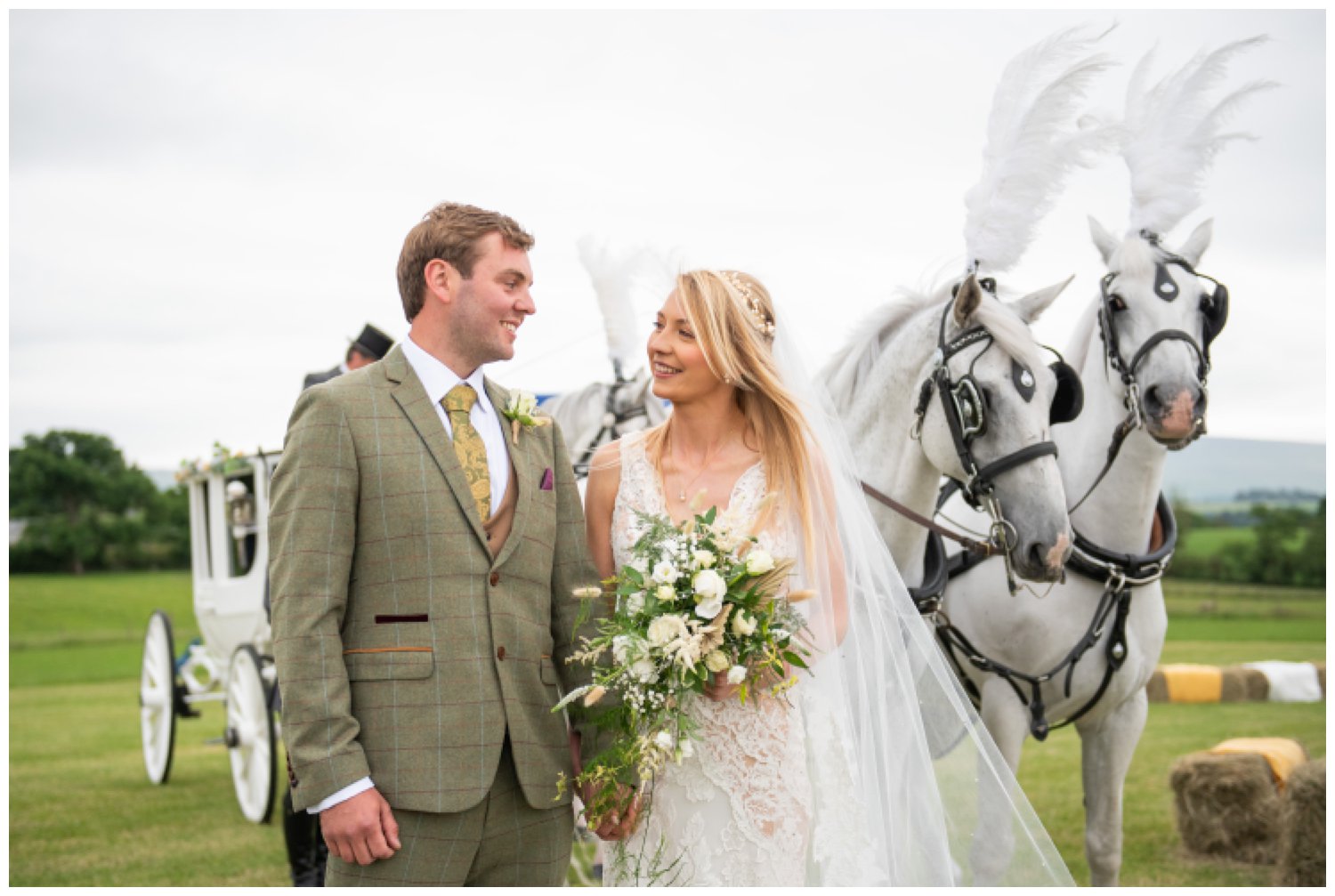 Bride and Groom with horse and carriage