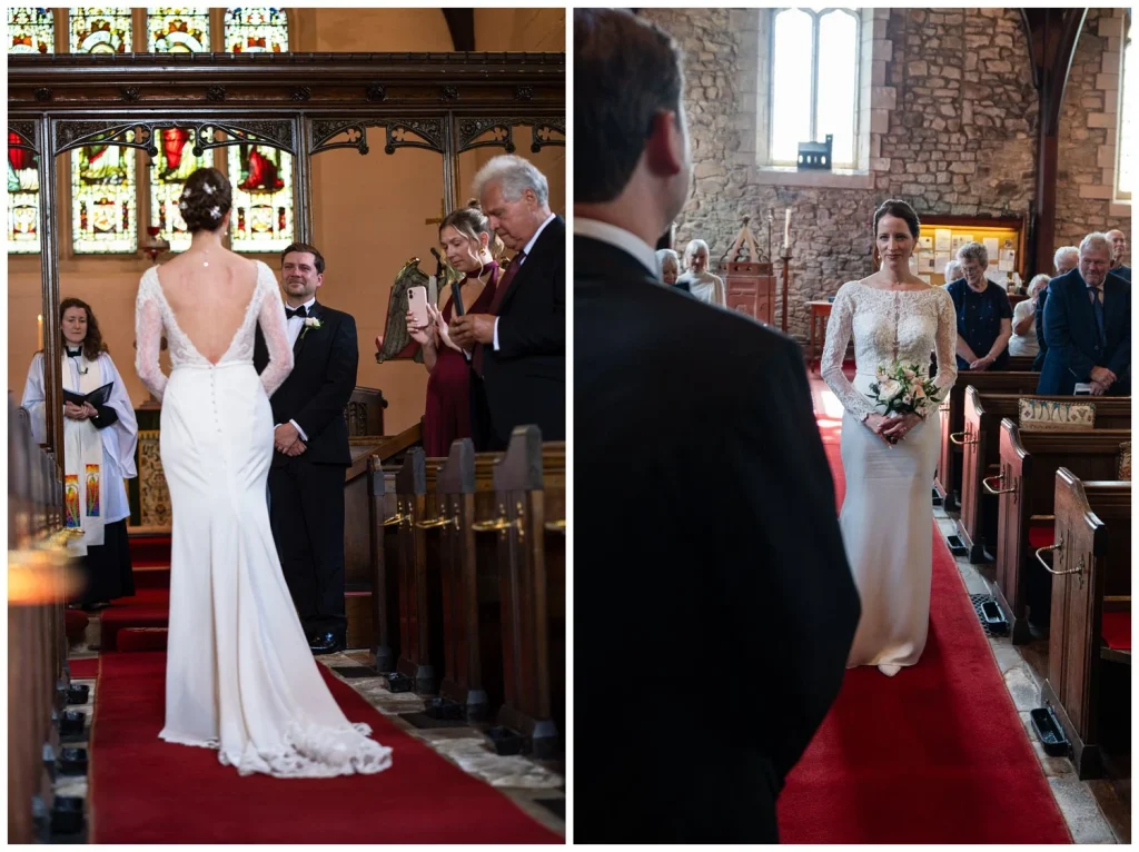 Bride walking down the isle to her groom