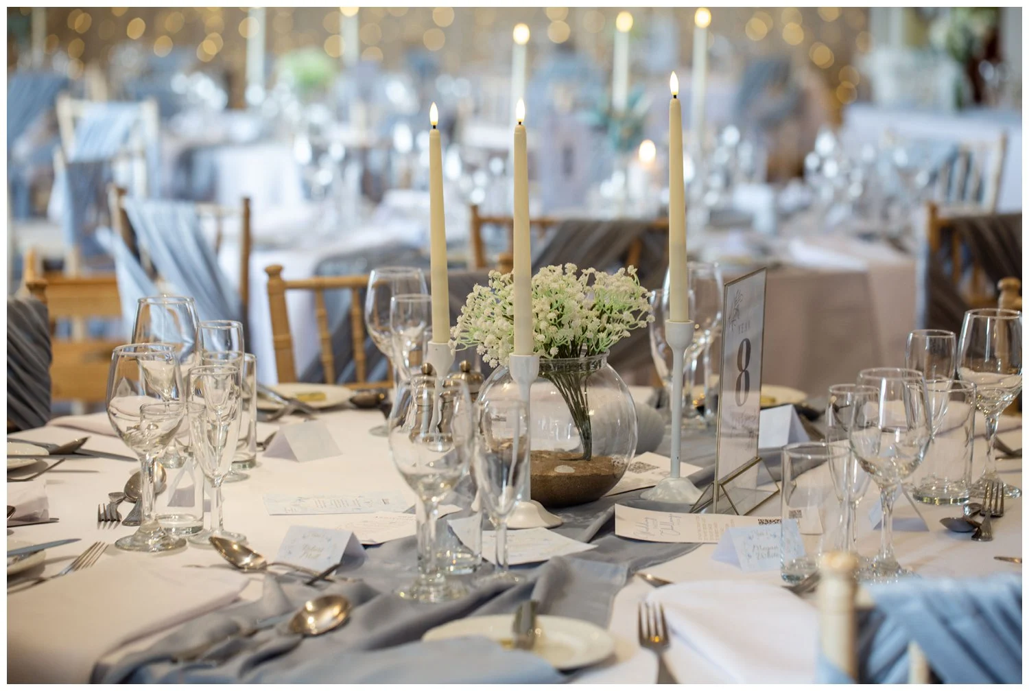 powered blue wedding tables