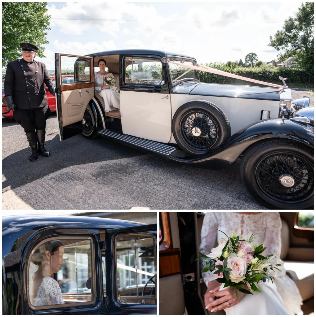 Vintage Rolls Royce with bride
