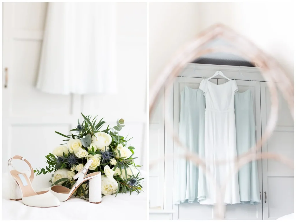 Wedding bouquet and wedding dress and shoes