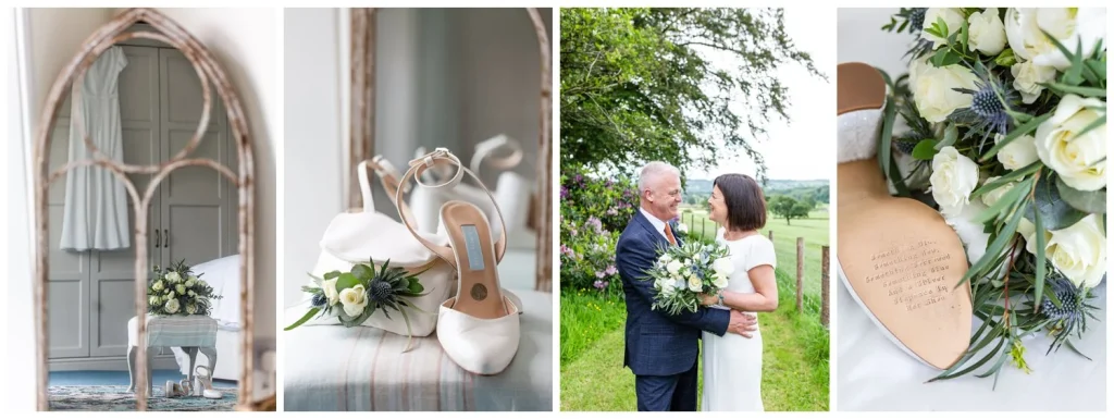 A selection of phots from a habit hill wedding shoes flower and the bride and groom
