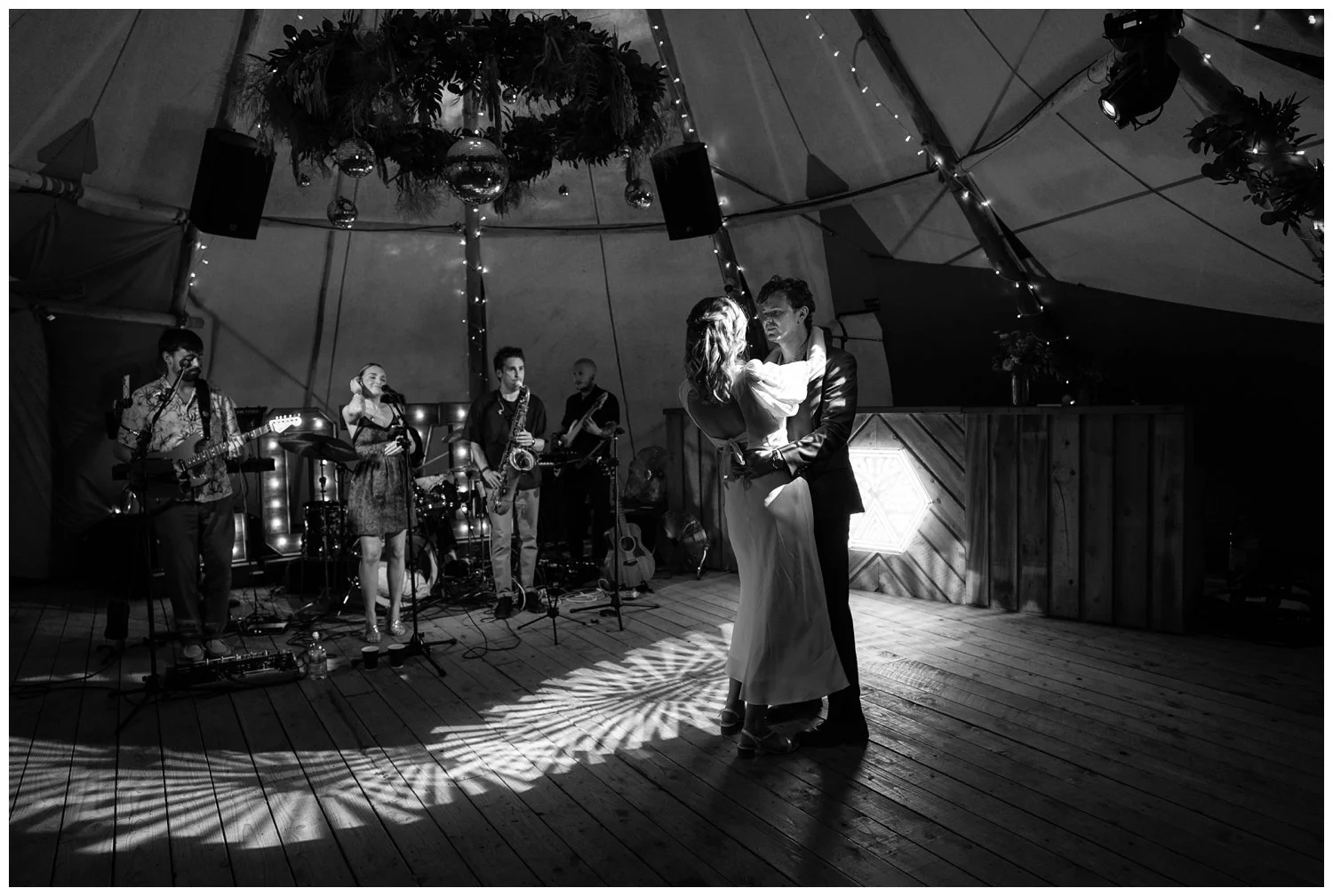 Live band performing during the evening wedding celebration.