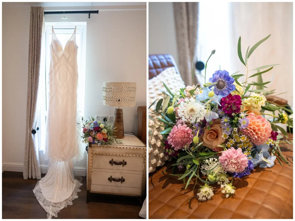 Wedding dress and flowers