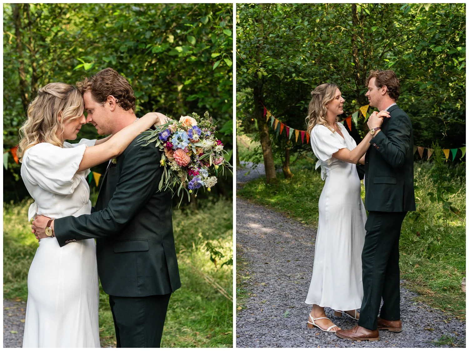 Bride and groom portraits amongst the woodland.